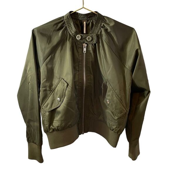 Free People Green Midnight Cropped Bomber Jacket Size XS - Picture 2 of 12